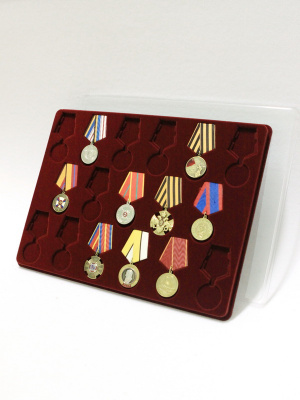 Планшет G (291х393х16 мм) на 17 медалей РФ d-37 мм с пятиугольной колодкой