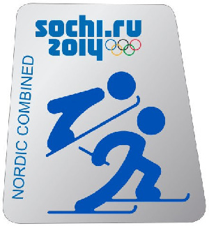 Значок «Пиктограммы Сочи 2014. Лыжные виды спорта - Лыжное двоеборье»