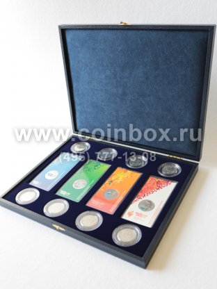Футляр кожзам (237х298х33 мм) для 4 Олимпийских монет Сочи-2014 в блистере и 8 Олимпийских монет Сочи-2014 в капсулах