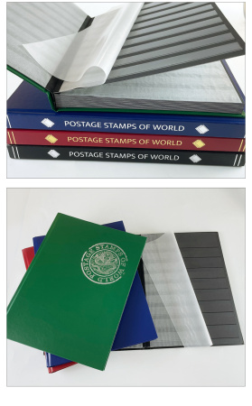 Альбом для марок (кляссер). A4. 16 листов (32 страницы) из чёрного картона с промежуточными листами из пергамина. Зелёный. PCCB MINGT, 802800 (366310-393)