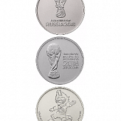 Набор из 3 обычных монет 25 рублей 2018 (Чемпионат мира по футболу FIFA 2018 года). Эмблема, Кубок, Талисман
