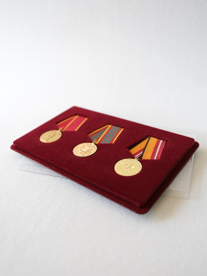 Планшет M (146х236х12 мм) на 3 медали РФ d-32 мм с пятиугольной колодкой Планшет M (146х236х12 мм) на 3 медали РФ d-32 мм с пятиугольной колодкой