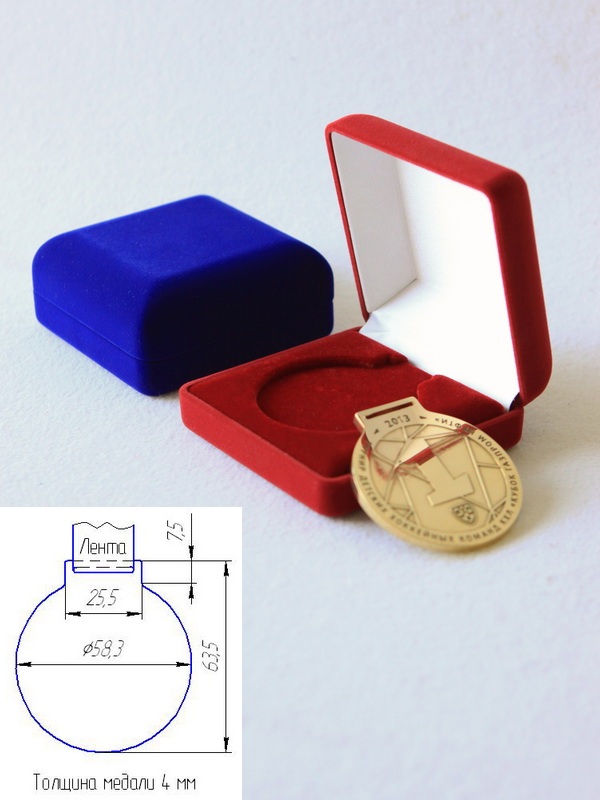  Футляр (92х92х40 мм) под медаль d-58 мм на ленте, тёмно-синий