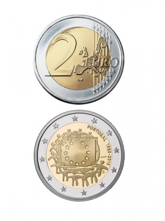2 евро, Португалия (30 лет флагу Евросоюза). 2015 г.