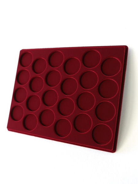 Планшет S (234х296х12 мм) для монет в капсулах d-44 мм (24 ячейки), тёмно-бордовый  Планшет S (234х296х12 мм) для монет в капсулах d-44 мм (24 ячейки), тёмно-бордовый