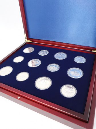 Футляр деревянный Volterra Duo (322х262х50 мм) для серебряных монет «Олимпиада-80» в оригинальных капсулах. 2 уровня. С логотипом
