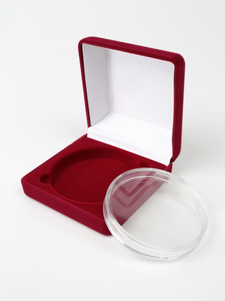 Футляр (92х92х40 мм) для монеты в капсуле (диаметр 74 мм), светло-бордовый  Футляр (92х92х40 мм) для монеты в капсуле (диаметр 74 мм), светло-бордовый