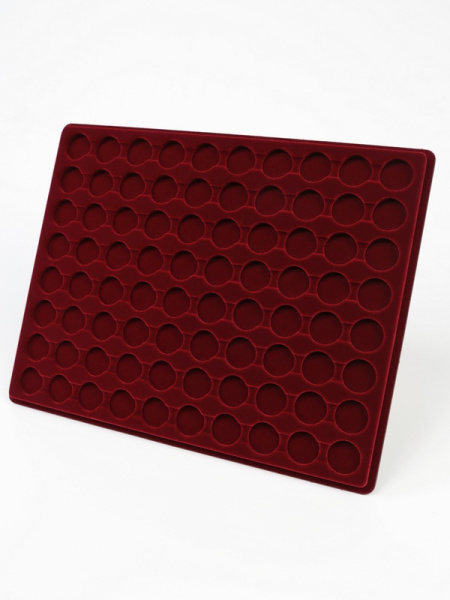 Планшет S (234х296х12 мм) для 80 монет в капсулах CAPS 16, 16,5 и 17 мм Leuchtturm. Диаметр ячейки 22,5 мм, тёмно-бордовый  Планшет S (234х296х12 мм) для 80 монет в капсулах CAPS 16, 16,5 и 17 мм Leuchtturm. Диаметр ячейки 22,5 мм, тёмно-бордовый