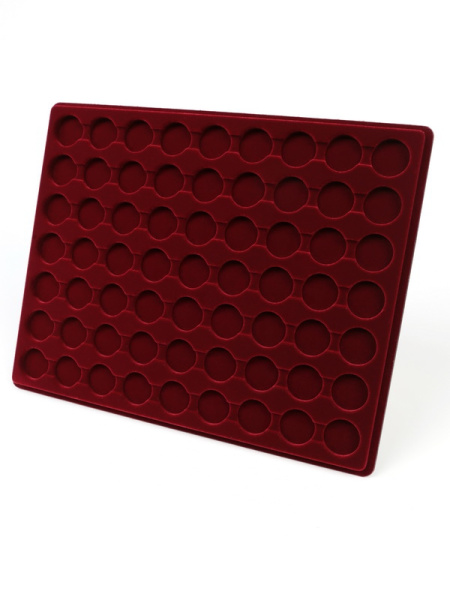 Планшет S (234х296х12 мм) для 63 монет в капсулах CAPS 18, 19 и 19,5 Leuchtturm. Диаметр ячейки 25 мм, тёмно-бордовый  Планшет S (234х296х12 мм) для 63 монет в капсулах CAPS 18, 19 и 19,5 Leuchtturm. Диаметр ячейки 25 мм, тёмно-бордовый