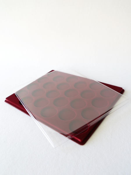 Планшет S (234х296х12 мм) для монет в капсулах d-44 мм (24 ячейки), тёмно-бордовый  Планшет S (234х296х12 мм) для монет в капсулах d-44 мм (24 ячейки), тёмно-бордовый