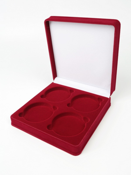 Футляр (186х192х50 мм) для 4 монет в капсулах (диаметр 74 мм), светло-бордовый  Футляр (186х192х50 мм) для 4 монет в капсулах (диаметр 74 мм), светло-бордовый