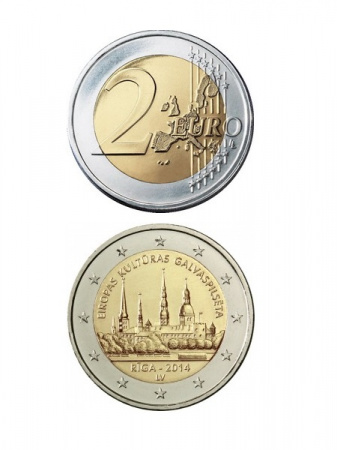 2 евро, Латвия (Рига - культурная столица Европы). 2014 г.