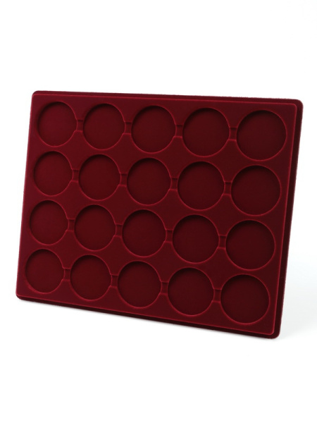 Планшет S (234х296х12 мм) для 20 монет в капсулах CAPS 44 Leuchtturm. Диаметр ячейки 50 мм, тёмно-бордовый  Планшет S (234х296х12 мм) для 20 монет в капсулах CAPS 44 Leuchtturm. Диаметр ячейки 50 мм, тёмно-бордовый