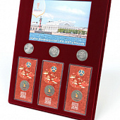 Планшет S (234х296х12 мм) для 3 монет 25 рублей и 3 монет 25 рублей в блистере «Футбол 2018» + Открытка. Санкт-Петербург. Вид на Биржу