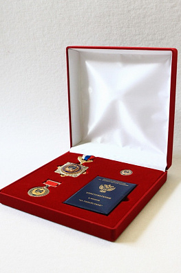 Футляр флокированный (195х196х50 мм) под орден на ленте, медаль, фрачник и удостоверение