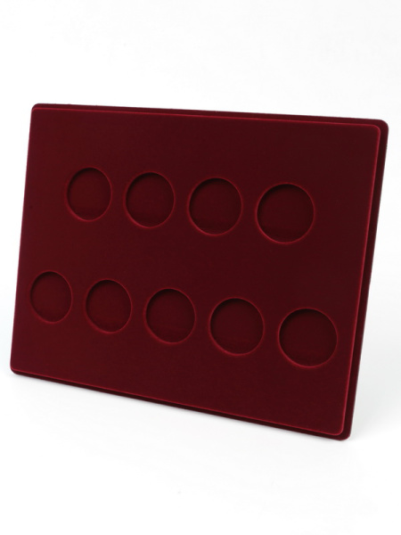 Планшет S (234х296х12 мм) для монет в капсулах d-44 мм (9 ячеек), тёмно-бордовый  Планшет S (234х296х12 мм) для монет в капсулах d-44 мм (9 ячеек), тёмно-бордовый