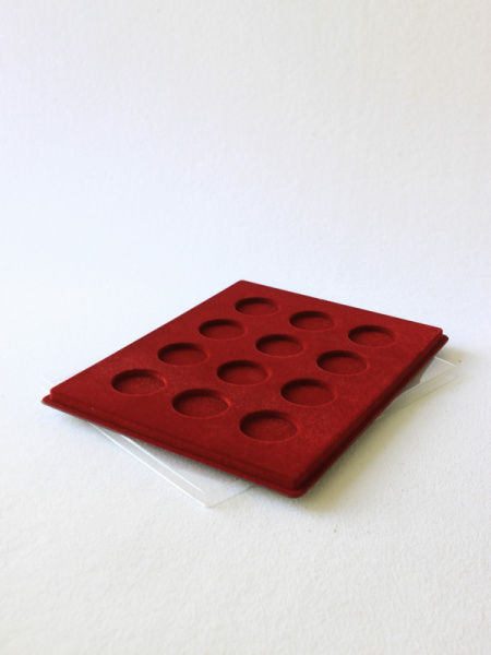 Планшет S (234х296х12 мм) для монет в капсулах d-44 мм (12 ячеек), тёмно-бордовый  Планшет S (234х296х12 мм) для монет в капсулах d-44 мм (12 ячеек), тёмно-бордовый