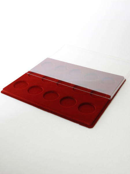 Планшет S (234х296х12 мм) для монет в капсулах d-44 мм (15 ячеек), тёмно-бордовый  Планшет S (234х296х12 мм) для монет в капсулах d-44 мм (15 ячеек), тёмно-бордовый