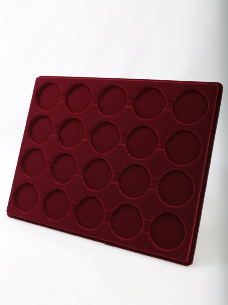 Планшет S (234х296х12 мм) для 20 монет в капсулах CAPS 41 Leuchtturm. Диаметр ячейки 47 мм, тёмно-бордовый  Планшет S (234х296х12 мм) для 20 монет в капсулах CAPS 41 Leuchtturm. Диаметр ячейки 47 мм, тёмно-бордовый