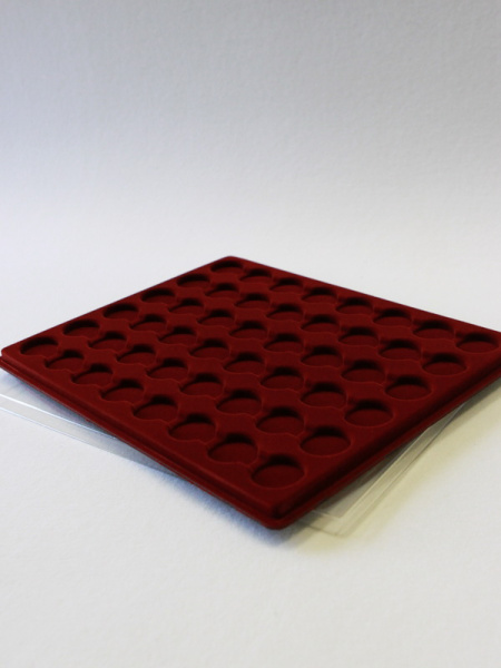 Планшет S (234х296х12 мм) для 48 монет в капсулах CAPS 22 и 22,5 Leuchtturm. Диаметр ячейки 28,5 мм, тёмно-бордовый  Планшет S (234х296х12 мм) для 48 монет в капсулах CAPS 22 и 22,5 Leuchtturm. Диаметр ячейки 28,5 мм, тёмно-бордовый