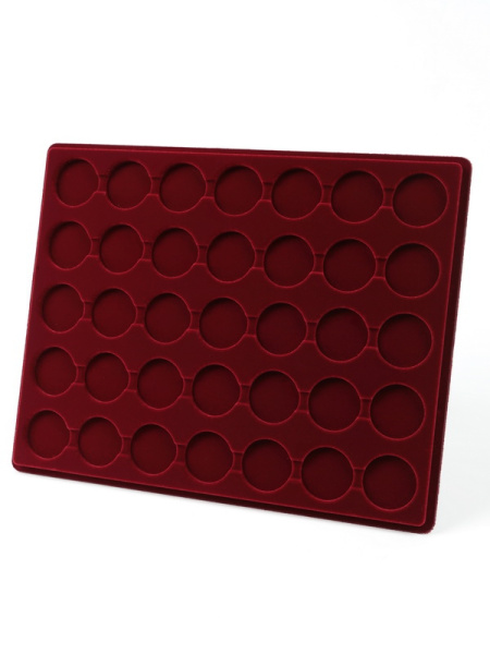 Планшет S (234х296х12 мм) для 35 монет в капсулах CAPS 29 и 30 Leuchtturm. Диаметр ячейки 35 мм, тёмно-бордовый  Планшет S (234х296х12 мм) для 35 монет в капсулах CAPS 29 и 30 Leuchtturm. Диаметр ячейки 35 мм, тёмно-бордовый