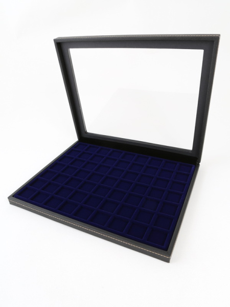 Бокс из искусственной кожи с прозрачным окном Nera Plus на 35 ячеек (36,5х36,5х8 мм), тёмно-синий  Бокс из искусственной кожи с прозрачным окном Nera Plus на 35 ячеек (36,5х36,5х8 мм), тёмно-синий
