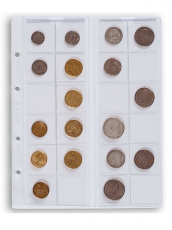 Листы-обложки для монет OPTIMA 34 (202х252 мм) из прозрачного пластика на 24 ячейки (39,5х38,5 мм). Диаметр 34 мм. Упаковка из 5 листов. Leuchtturm, 319236
